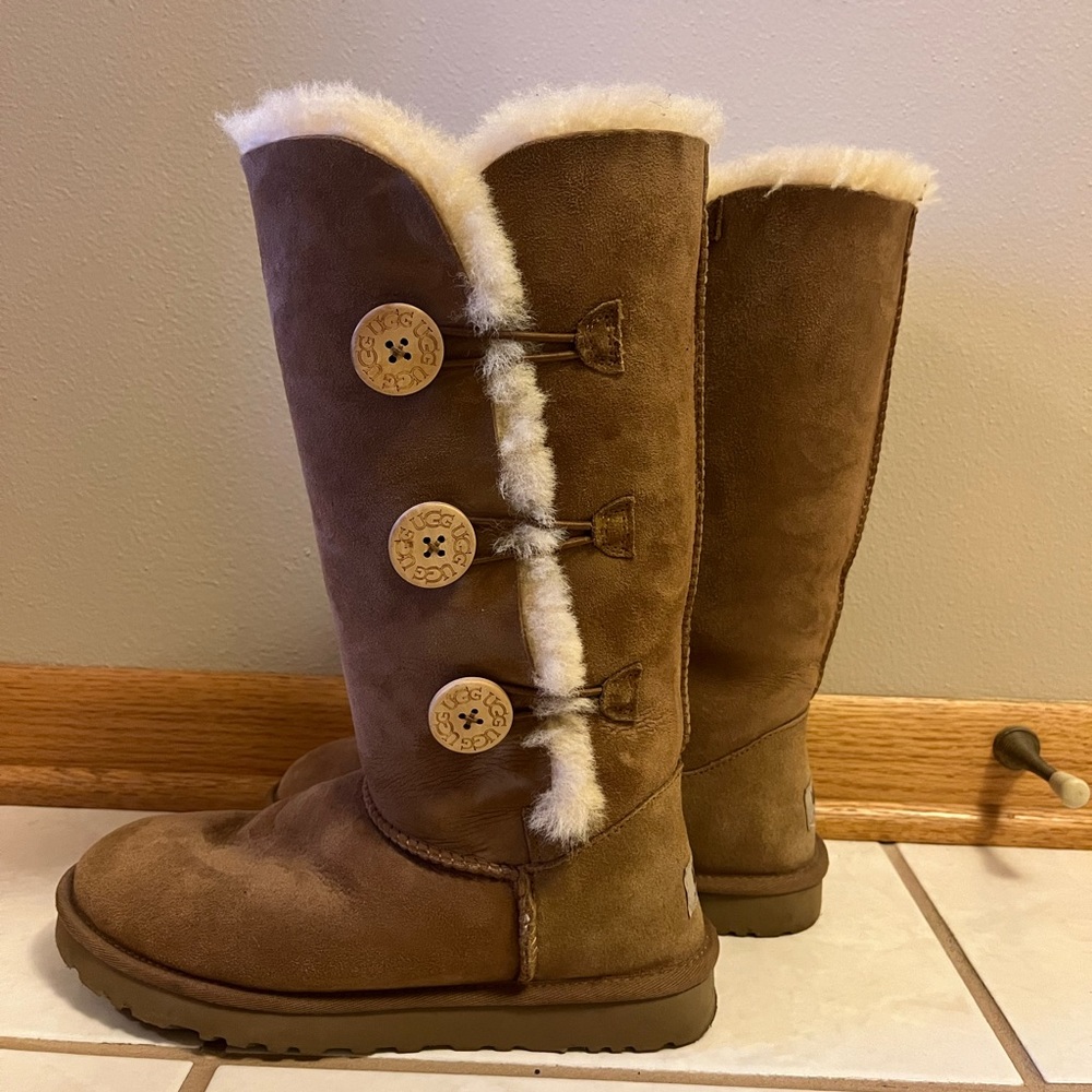 UGG® Bailey Suede Button Triplet II Water-Repellent Cold Weather Tall Boots - Picture 8 of 16